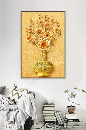 Tranh lụa 3D bình hoa hồng cổ điển đẹp