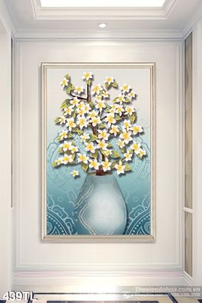 Tranh lụa bình hoa ngọc đẹp