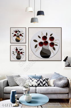 Tranh lụa 3D bình hoa hồng trang trí đẹp treo tường