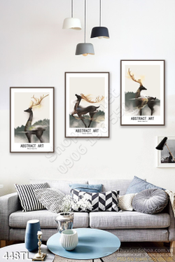 Tranh lụa hươu nai treo tường độc đáo