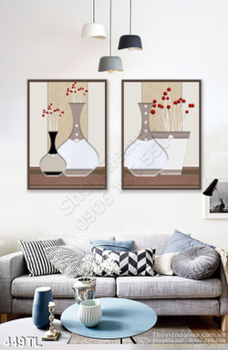 Tranh lụa 3D bình hoa nghệ thuật đẹp