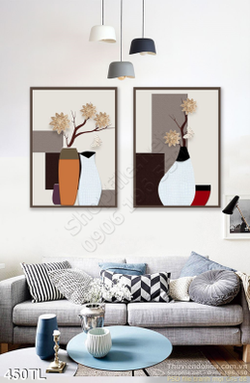 Tranh lụa 3D bình hoa trang trí