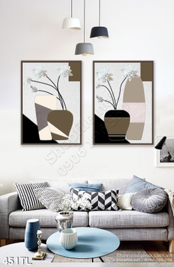 Tranh lụa bình hoa hiện đại treo tường