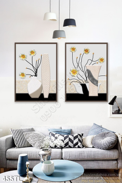 Tranh lụa 3D bình hoa nghệ thuật treo tường phòng khách