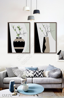 Tranh lụa 3D bình hoa in gạch trang trí