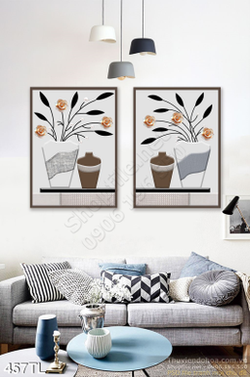 Tranh lụa 3D bình hoa hồng treo tường