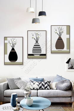 Tranh lụa 3D bình hoa hiện đại