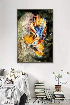 Tranh lụa 3D sơn dầu cá trteo tường đẹp