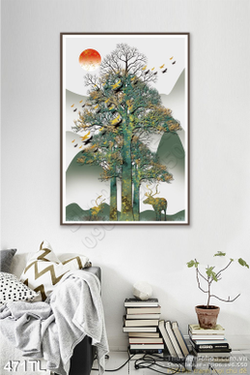 Tranh lụa 3D hươu nai nghệ thuật trang trí