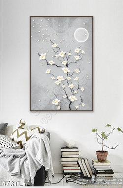 Tranh lụa 3D hoa Mai trang trí phòng khách