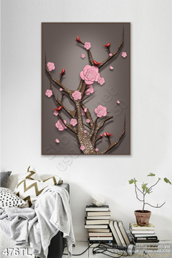 Tranh lụa 3D hoa đào trang trí phòng khách