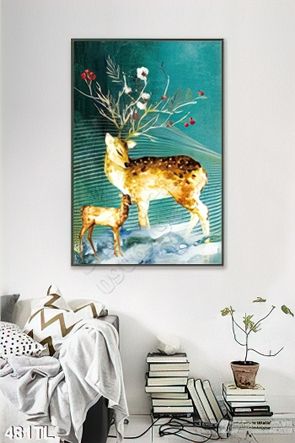 Tranh lụa 3D hươu nai trang trí phòng kháchí