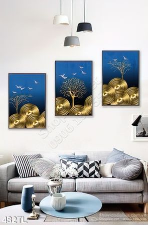 Tranh lụa 3D trống đồng vàng treo tường đẹp