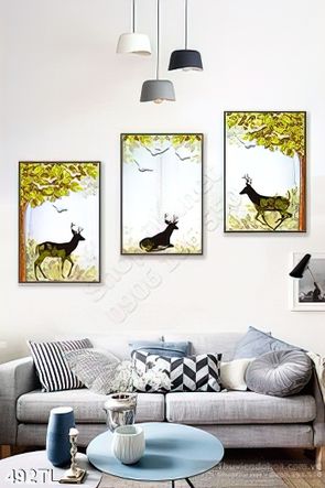 Tranh lụa 3D hươu nai trang trí đẹp