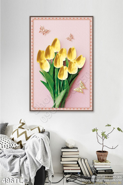 Tranh lụa 3D hoa tulip trang trí phòng khách