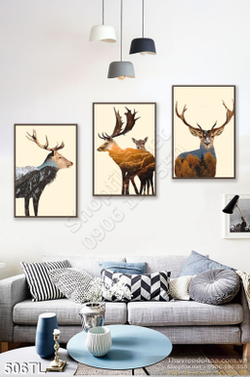 Tranh lụa 3D hươu nai treo tường