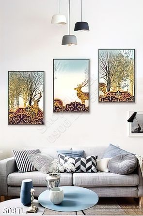Tranh lụa 3D hươu nai kim tiền đẹp