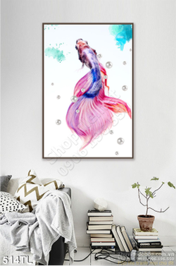 Tranh lụa 3D màu nước cá trang trí phòng khách