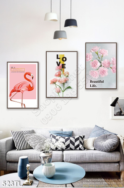 Tranh lụa 3D hồng Hạc và hoa