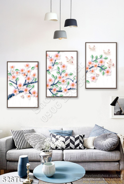 Tranh lụa 3D hoa đào trang trí đẹp