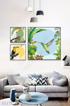 Tranh lụa 3D chim và hoa lá trang trí đẹp