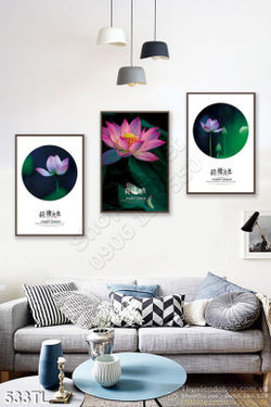 Tranh lụa 3D Hoa Sen treo tường phòng khách