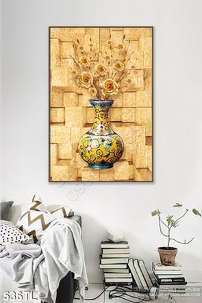 Tranh lụa 3D hoa hồng vàng đẹp