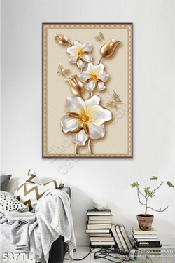 Tranh lụa 3D hoa dát vàng trang trí phòng khách