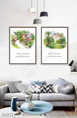 Tranh lụa 3D màu nước phố cổ đẹp