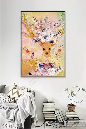 Tranh lụa 3D hươu nai nghệ thuật