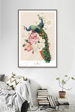 Tranh lụa 3D chim công in tranh phong thủy