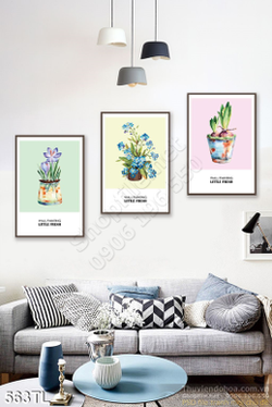 Tranh lụa 3D chậu hoa in tranh đẹp