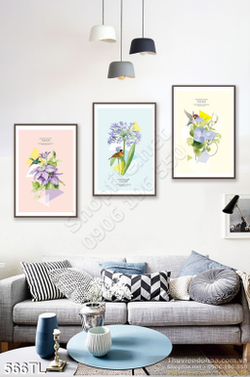 Tranh lụa 3D bình hoa trang trí treo tường