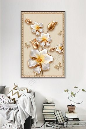 Tranh lụa 3D hoa dát vàng đẹp