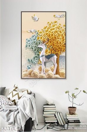 Tranh lụa 3D hươu nai mới nhất hiện nay