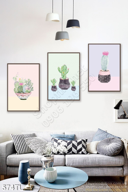 Tranh lụa 3D chậu cây trang trí đẹp