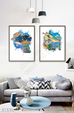 Tranh lụa 3D cá trang trí treo tường