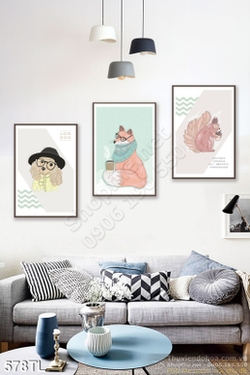 Tranh lụa 3D gấu trang trí treo tường