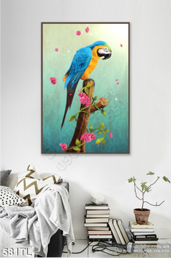 Tranh lụa 3D chim vẹt treo tường