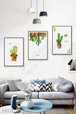 Tranh lụa 3D xương rồng trang trí