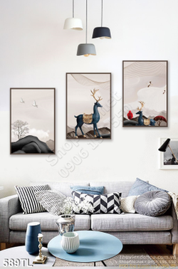Tranh lụa 3D hươu nai in tranh chất lượng cao