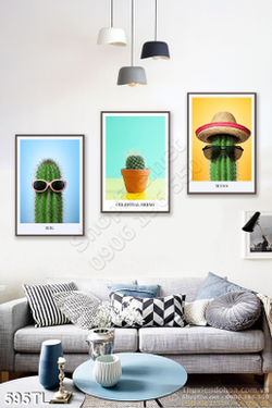 Tranh lụa 3D xương rồng đẹp hiện đại