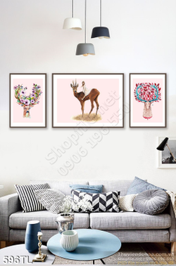 Tranh lụa 3D hươu nai