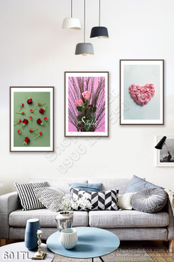 Tranh lụa 3D bình hoa hồng trang trí