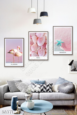 Tranh lụa 3D hồng Hạc và hoa