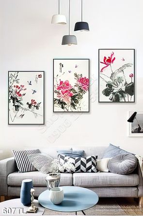 Tranh lụa 3D các loại hoa thư pháp