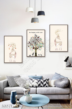 Tranh lụa 3D hươu nai treo tường đẹp