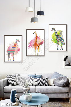 Tranh lụa 3D màu nước hươu nai đẹp