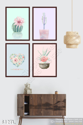 Tranh lụa 3D màu nước chậu hoa đẹp