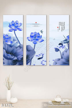 Tranh lụa 3D hoa sen thư pháp mới nhất